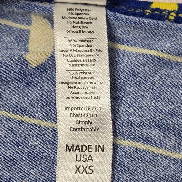 LuLaRoe Pullover shirt XXS Blue and gold birds on a wire Pre-owned - Picture 8 of 9